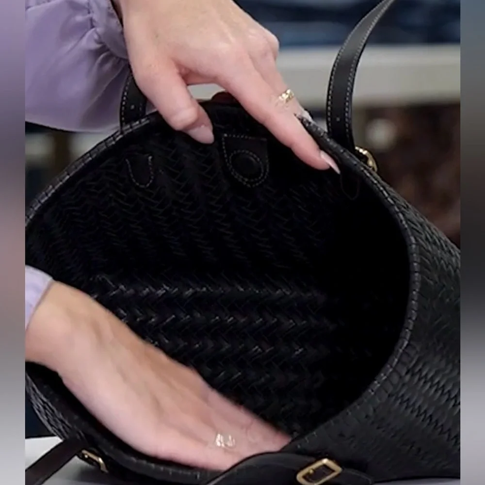 Coach Black Woven Leather Swing Tote - Picture 11 of 13